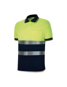 Polo amarillo fluorescente / azul marino, manga corta de alta visibilidad, xxl