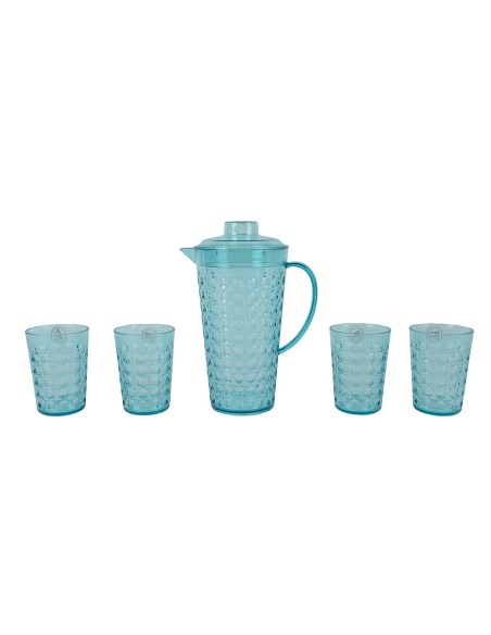 Jarra 2 l y 4 vasos 420 ml diseño bolas de color azul