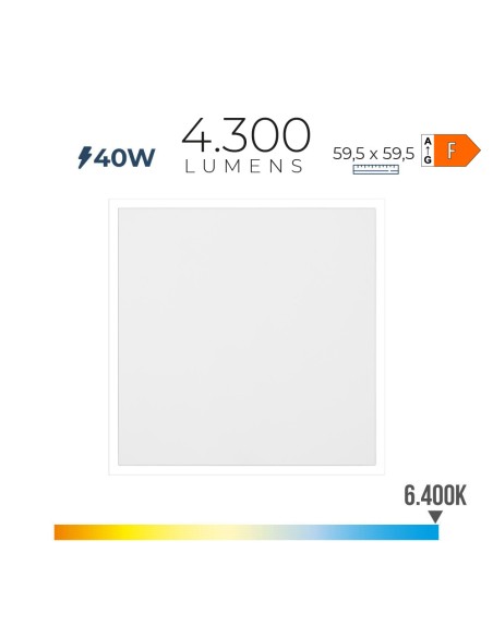 Panel led 40 w 6400 k 4300 lm luz fria 59,5 x 59,5 x 2,9 cm