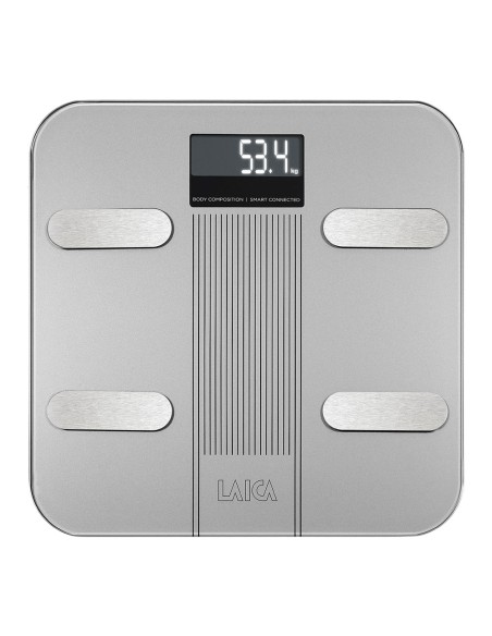 Bascula de baño smart bluetooth con cálculo de la composición corporal, color plateado, 180 kg