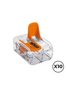 Conector rápido con palanca 2 vias, ø maximo 4 mm, 450 v , 32 a transparente 13,2 x 18,6 x 8,4 mm, 10 uds