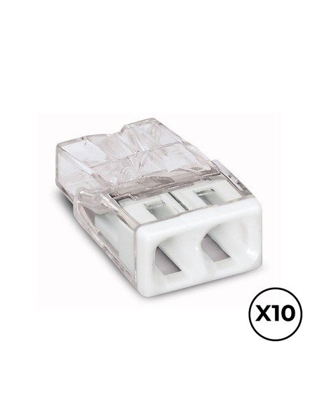 Conector rápido 2 vias, ø maximo 2,5 mm, transparente / blanca, 10 uds