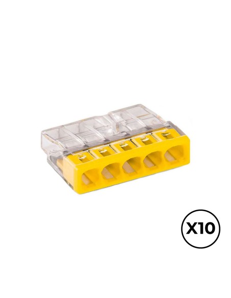 Conector rápido 5 vias, ø máximo 2,5 mm, transparente / amarilla, 10 uds