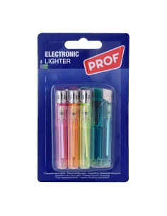 Encendedor electrónico, colores surtidos, blister 4 uds