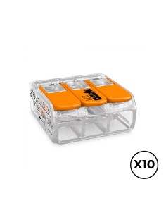 Conector rápido con palanca 3 vias, ø maximo 4 mm, 450 v , 32 a transparente 18,8 x 18,6 x 8,4 mm, 10 uds