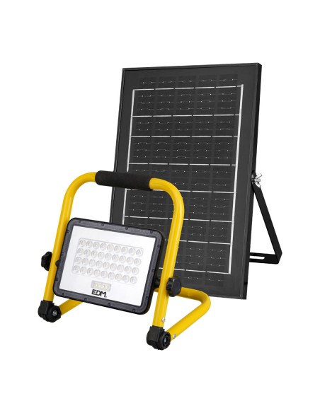 Foco proyector led solar de trabajo + panel solar 4000 lm, 6.400 k, luz fría, ip65