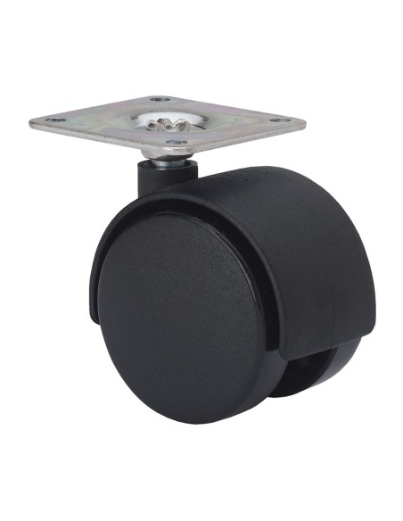 Rueda giratoria con placa y eje liso, color negro, carga máx. 50 kg, ø 5 cm