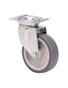 Rueda giratoria de goma con placa y eje liso, color gris, carga máx. 60 kg. ø 8 cm