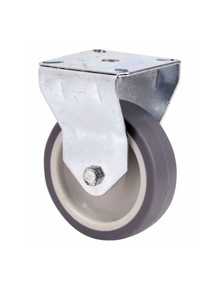 Rueda fija de goma con placa y eje liso, color gris, carga máx. 40 kg, ø 5 cm