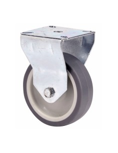 Rueda fija de goma con placa y eje liso, color gris, carga máx. 50 kg, ø 6 cm