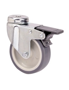 Rueda giratoria de goma con agujero, eje liso y freno, color gris, carga máx. 60 kg, ø 8 cm
