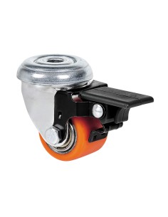 Rueda giratoria con agujero y freno, rodamiento de bolas, color naranja, carga máx. 100 kg, ø 3,5 cm
