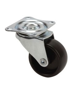 Rueda giratoria con placa y eje liso, color negro, carga máx. 10 kg, ø 2,5 cm
