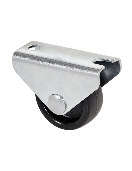 Rueda fija con placa y eje liso de dos fijaciones, color negro, carga máx. 20 kg, ø 1,5 cm