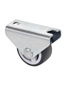 Rueda fija de goma con placa y eje liso de dos fijaciones, color gris, carga máx. 45 kg. ø 3 cm