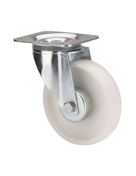Rueda giratoria de poliamix con placa y eje liso, color blanco, carga máx. 130 kg, ø 8 cm