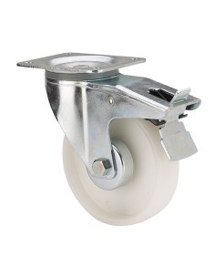 Rueda giratoria de poliamix con placa, eje liso y freno, color blanco, carga máx.150 kg, ø 10 cm