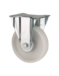 Rueda fija de poliamix con placa y eje liso, color blanco, carga máx. 150 kg, ø 10 cm