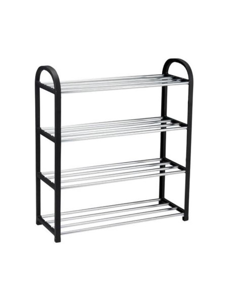 Zapatero de 4 baldas, negro y aluminio, 50 x 18.5 x 57 cm