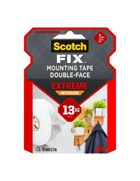 Cinta doble cara de montaje extreme para interiores, máx 13 kg, 19mmx5m