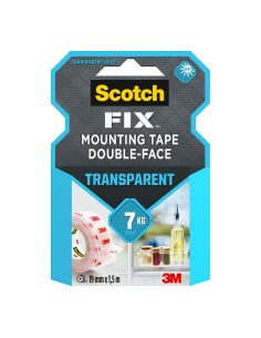 Cinta doble cara de montaje, transparente, máx 7 kg, 19mmx1,5m