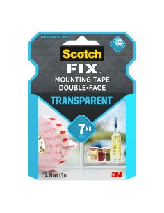 Cinta doble cara de montaje, transparente, máx 7 kg, 19mmx5m