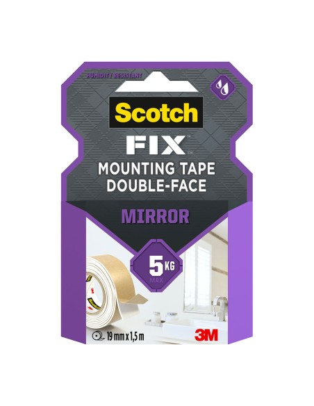 Cinta doble cara montaje espejos máx 5 kg 19mmx1,5m