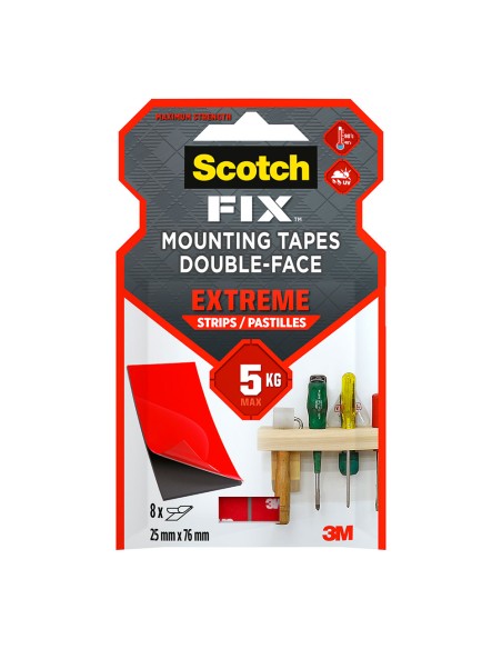 Tira adhesiva doble cara extreme negra, máx 5 kg, 25mmx76mm, 8 uds