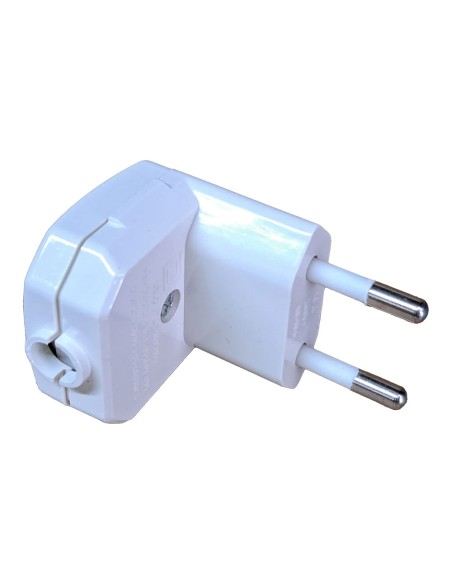 Clavija 2p 10 a 250 v acodada 90° blanco (retractilado)