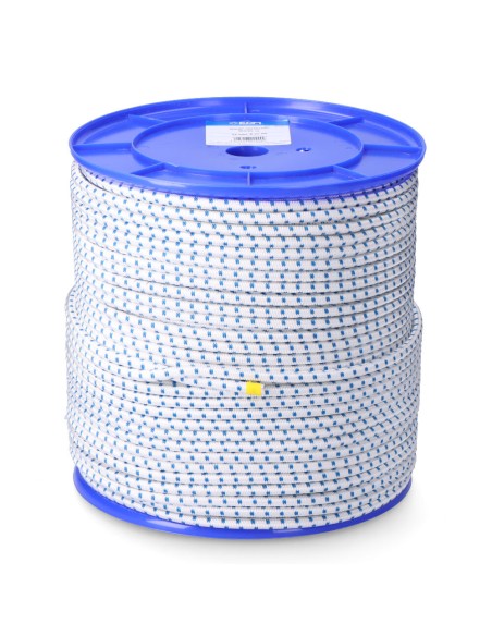 Cuerda de goma elástica blanca / azul poliéster calibre 10 mm x 100 m