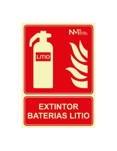 Cartel de extinción "extintor" de baterias de litio clase a (1 mm) 210 x 300 mm