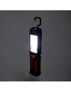 Linterna led de trabajo recargable doble funcion con gancho + imán, negra, 50 x 35 x 215 mm