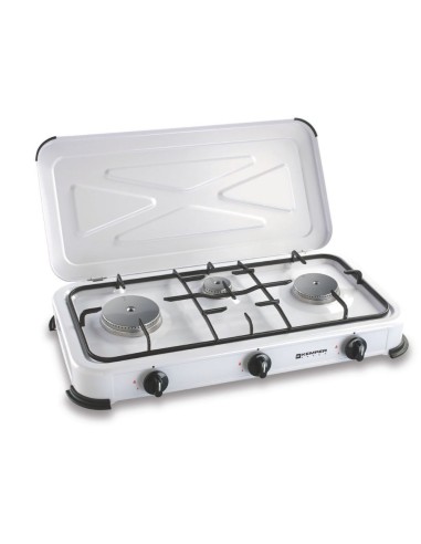 Cocina de gas butano/propano esmaltada 3 quemadores, blanca, 600 x 340 x 100 mm