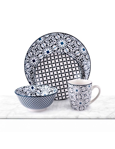 Vajilla 16 piezas estampada, colores surtidos