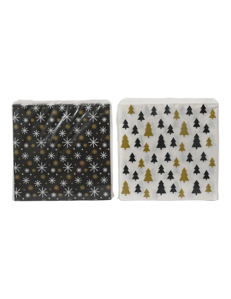Servilletas de papel estampadas dorado, negro y blanco 33 x 33 cm