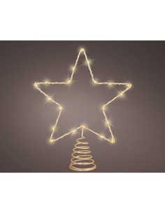 Adorno estrella para árbol navidad, dorada, 20 led, 23 x 6 x 25,5 cm