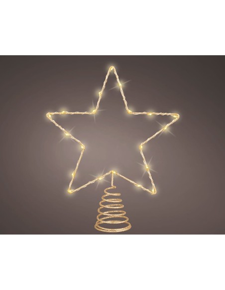 Adorno estrella para árbol navidad, dorada, 20 led, 23 x 6 x 25,5 cm