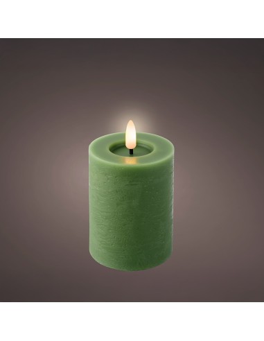 Vela de cera led, color verde, acabado rústico, ø7 x 11,2 cm