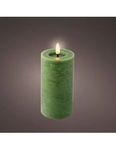 Vela de cera led, color verde, acabado rústico, ø7 x 15 cm