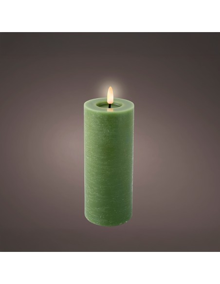 Vela de cera led, color verde, acabado rústico, ø7 x 19 cm