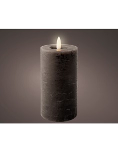 Vela de cera led, color gris antracita, superficie rústica, ø7 x 15 cm