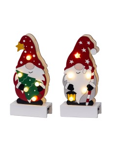 Figura gnomo madera con led 8,50 x 4,50 x 18 cm, modelos variados