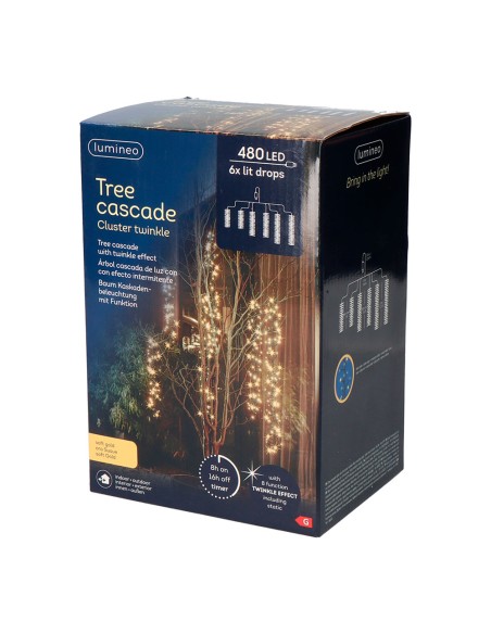 Cortina cascada para árbol, multifunción, oro suave, 480 leds, 2 m