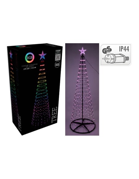Árbol de navidad 370 leds rgb negro, exterior, ø70 x 210 cm