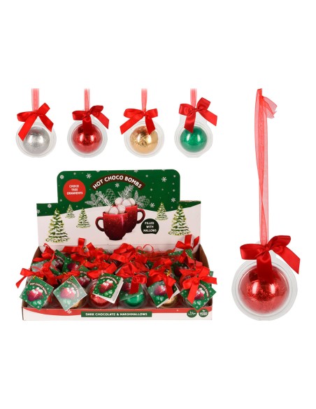 Bola de plástico con cinta, contiene un chocolate, colores surtidos