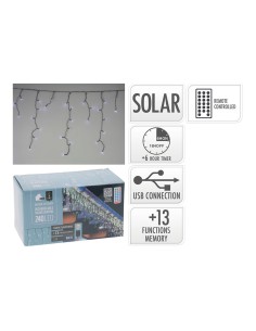 Cortina solar recargable, 240 leds, multifunción, luz fría, exterior, 8 m