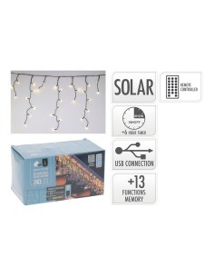 Cortina solar recargable, 240 leds, multifunción, luz cálida, exterior, 8 m