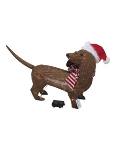 Perro marrón con gorro de navidad a pilas, función fija, 40 leds, interior