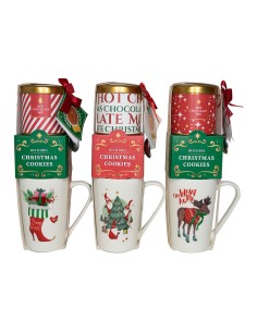 Taza de navidad con galletas y chocolate en polvo. 3 modelos variados