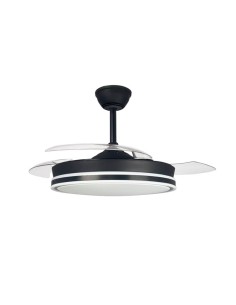 Ventilador de techo led 3cct aspas retráctiles supereco mini 39 w 3822 lm negro, aspas ø92 cm, plafón ø39 cm, altura 32 - 42 ...